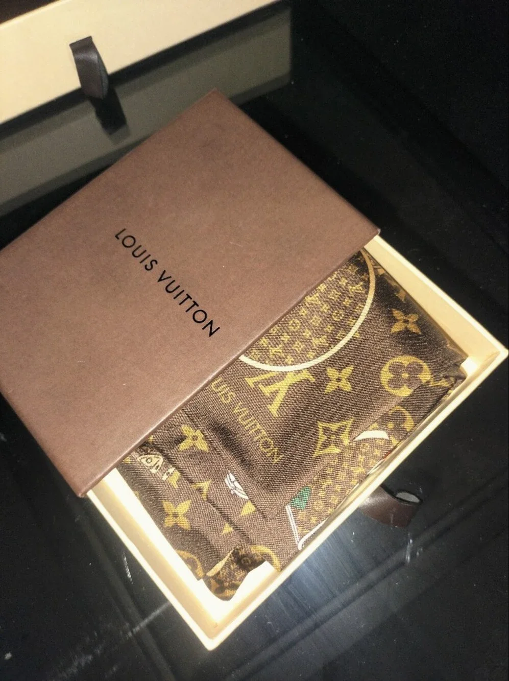 Louis Vuitton Monogram Silk Scarf Bandeau - Brown & Gold